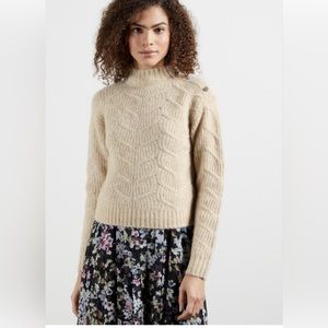Ted Baker Taliiey Chunky Light Camel Cable Button Detail Sweater. Size 12(4) NWT